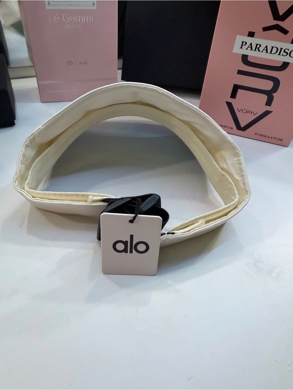 ALO Yoga White Visor with Silver Mirrored Brim